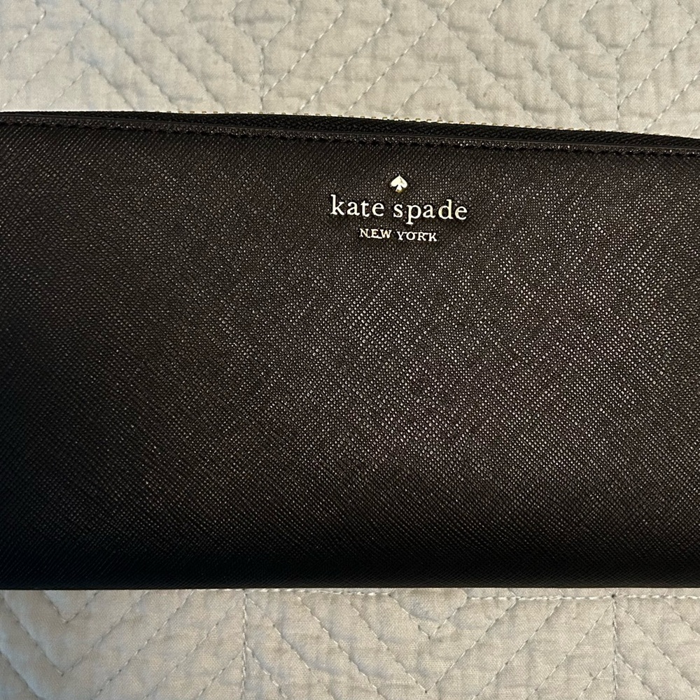 kate spade Black Saffiano Leather Wallet with Gold Logo